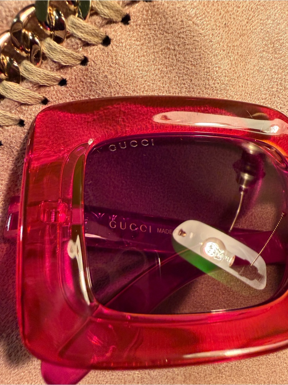Gucci Hot Pink Transparent Square Sunglasses Large Square Oversized 100% auth - Picture 8 of 13